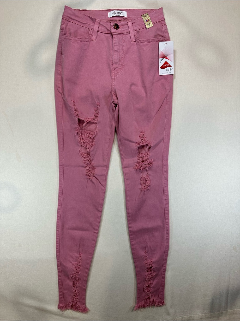 Vibrant M.I.U. Blush Pink Distressed High Rise Skinny Statement Jeans Size 7/27